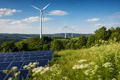 Ratgeber Ökostrom in Bissingen: Windräder und Solaranlagen in grüner Landschaft.