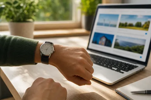 Symbolbild zum Ratgeber „Stromwechsel in 24 Stunden: Was seit 2025 wirklich gilt“: eine Armbanduhr neben einem Laptop, Sinnbild für den schnellen Anbieterwechsel.