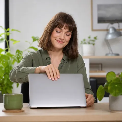 Illustration zum Abschnitt „Schritt für Schritt zum richtigen Grundversorger“ im Ratgeber „Grundversorger finden: Postleitzahl reicht nicht“: eine Person schließt zufrieden den Laptop.