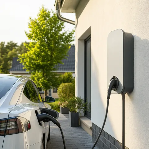 Illustration zum Abschnitt „Ohne Elektrofachkraft geht nichts“ im Ratgeber „Wallbox anmelden: Pflichten bis 11 kW und ab 12 kW“: eine fertig montierte Wallbox mit ladendem Auto.