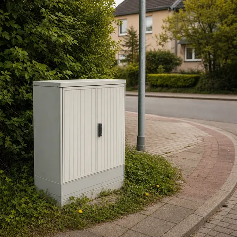 Illustration zum Abschnitt „Kein Zufall, kein Skandal: eine Systemfrage“ im Ratgeber „Warum die Grundversorgung fast immer mehr kostet“: ein Verteilerkasten an einer Straßenecke.